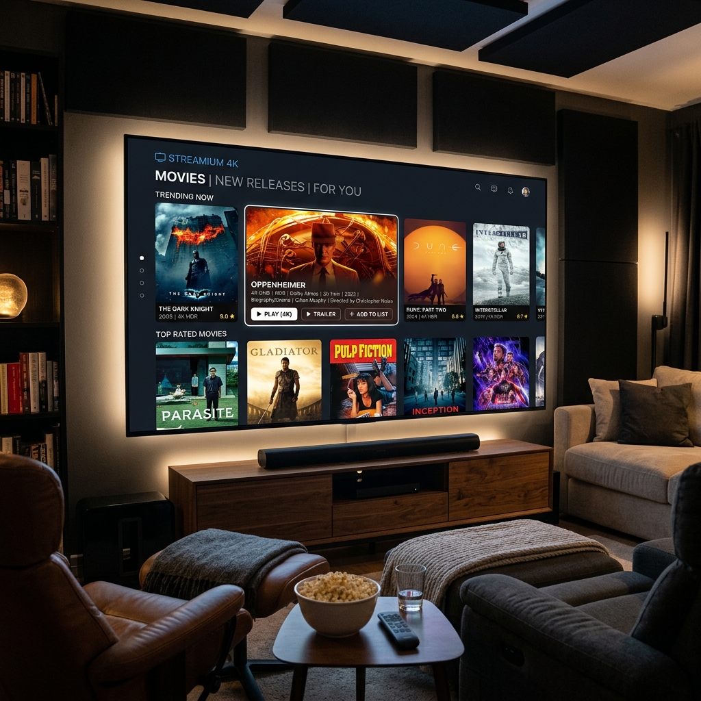 IPTV Smarters Pro media player streaming interface on a widescreen television