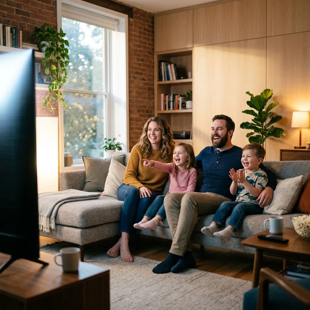 Happy family enjoying IPTV